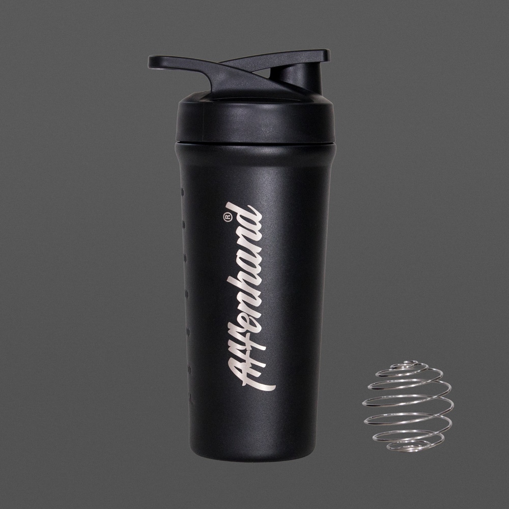 Affenhand Edelstahl Shaker schwarz mit Mixball – robuster Trainingsshaker für Protein und Supplements