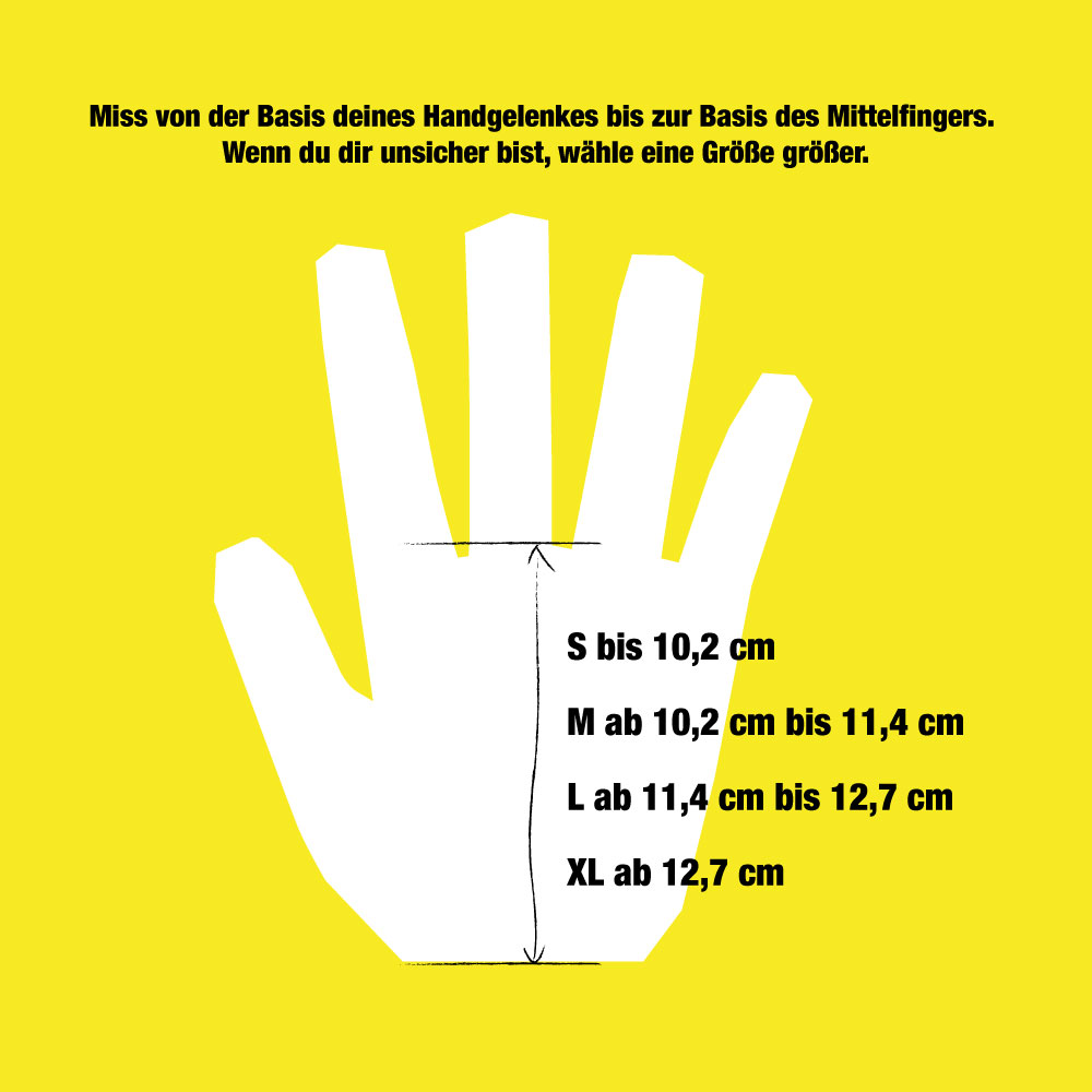 Größentabelle für Chalk Grips – Handlänge messen, passende Größe wählen, sicherer Sitz beim Training
