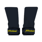 Zwei schwarze Affenhand No Chalk Grips mit gelbem Logo.