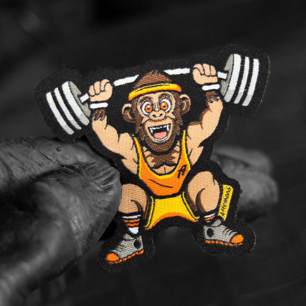 Affenhand Gewichtheber Helden Patch Detailansicht