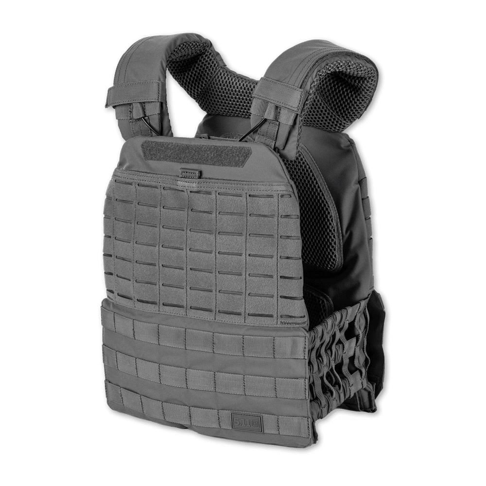 grey-strom-511-tactical-vest Graue 5.11 Tactical Weight Vest – hochwertige Gewichtsweste für CrossFit, Functional Fitness und Outdoor-Training.