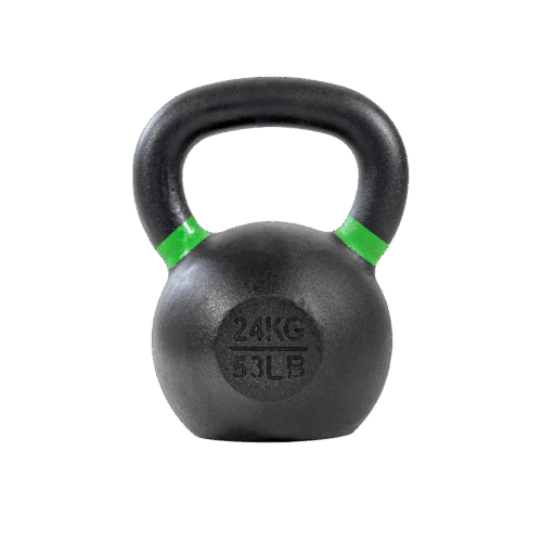 Schwarze Affenhand-Kettlebell mit 24 kg und grünen Gewichtsmarkierungen.