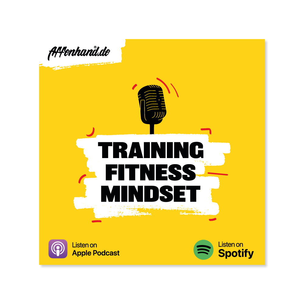 podcast-abonnieren Affenhand® Podcast Cover – Training, Fitness & Mindset im gelb-schwarzen Design mit Mikrofon-Symbol.