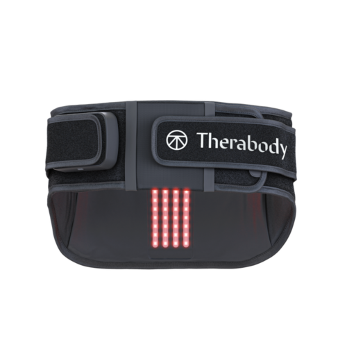 Therabody ThermBack LED Rückenmassagegürtel mit sichtbaren LED-Leuchten, freigestellt.