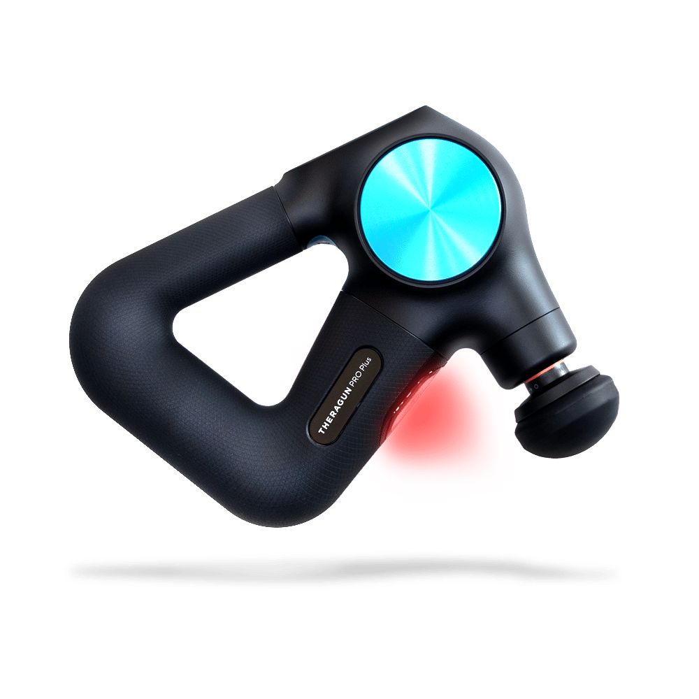 theragun-pro-plus-massagepistole-infrarot Freigestellte Theragun PRO Plus in Schwarz-Blau