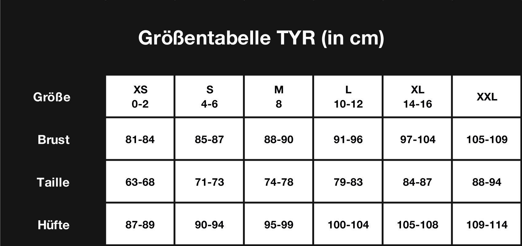 groessentabelle TYR damen